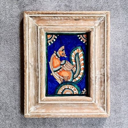 Vintage Hand Painted Kalamkari Bird Art Wooden Frame